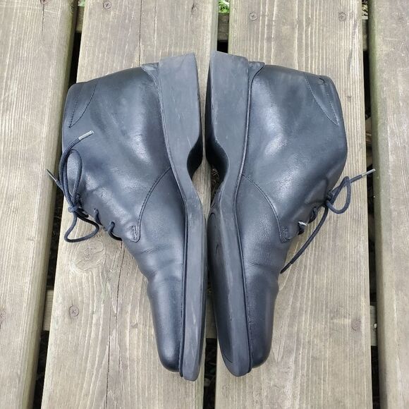 Vintage 90s y2k Bratz Lace Up Square Toe Chunky Heel Leather Ankle Boots Booties - Picture 3 of 6